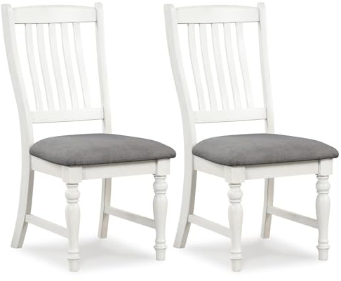 Giantex Wood Dining Chairs Set of 2, Farmhouse Kitchen Chairs with Solid Wood Frame, Max Load 355 Lbs, Armless Upholstered Dining Side Chairs with Cushion Seat, Slat Back Dining Room Chair, White