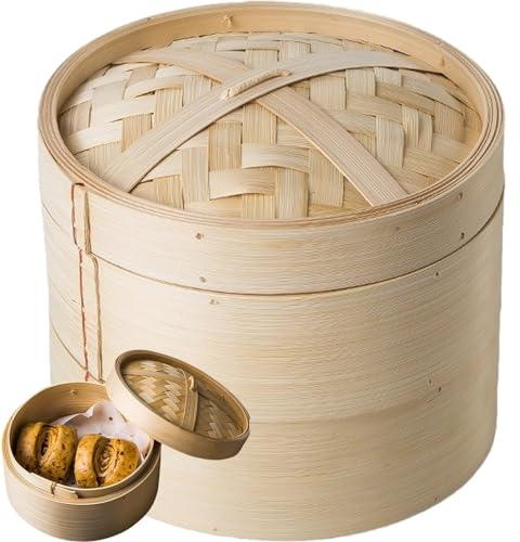 Vaporera De Bambú De 2 Niveles, Cesta Vaporera para Alimentos De 15cm, Vaporera Pequeña para Dumplings para El Hogar, Dim Sum, Verduras, Bollos Y Arroz