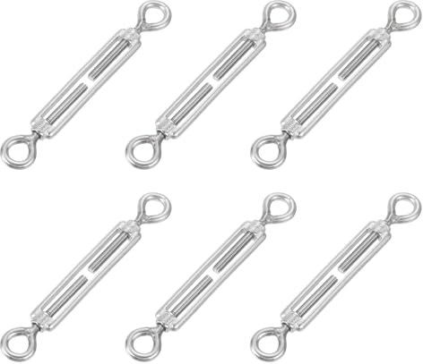 sourcing map 6Pcs M5 Eye and Eye Turnbuckles Wire Rope Tension, 304 Stainless Steel Turnbuckle Adjustable Cable Tensioner for Shade Sail, Clothesline