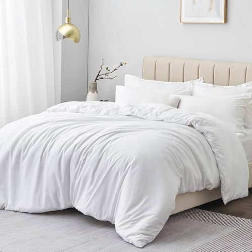 Cottonople 2 Pièces Ensemble de Housse de Couette, Microfibre Brosse Douce Blanche 120 GSM Literie (140x200cm) et 1 Taie d'oreiller, Housse de Couette