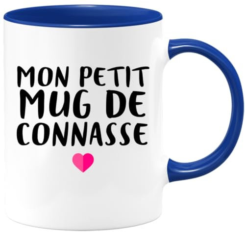 quotedazur Café-Croissant - Mug Personnalisé Humour Mon Petit Mug De Connasse - Tasse Humoristique Femme Cadeau Noël Original Râleuse Chiante - Bleu/Céramique