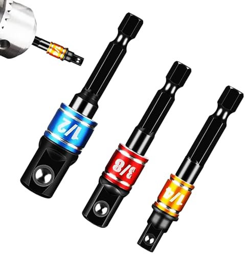 3PCS Impact Socket Adapter Sets, Power Drill Sockets Adapter Sets, 1/4, 3/8, and 1/2 Drive Power Drill Into Nut Driver Torque Impact Wrench