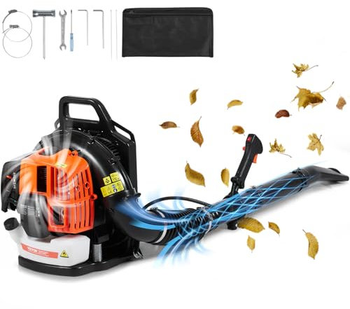 VEVOR Soffiatore per Foglie a Gas, Spazzaneve a Zaino a 2 Tempi 63CC, Serbatoio Carburante da 1,89 L, Volume d'Aria 1110 CFM per Cura del Prato, Pulizia delle Foglie, Rimozione Neve