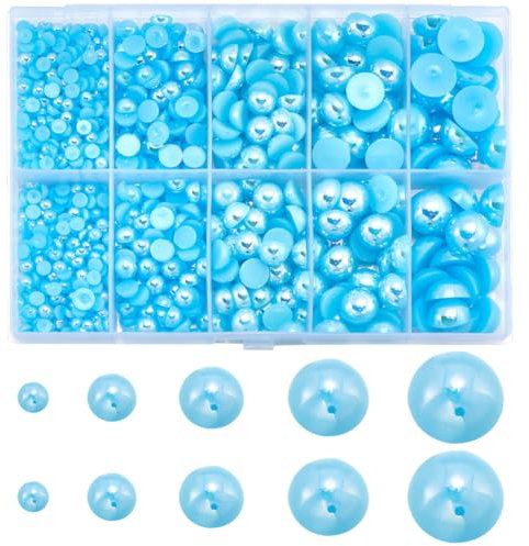 SUNNYCLUE 1 Box 70G 4~12mm Blue Pearl Nail Charms Pearls Nail Art Cabochons ABS Plastic Flatback Multi Size Half Round Makeup Flat Back Pearl Beads for Nails Art Design DIY Crafts Making Decoration