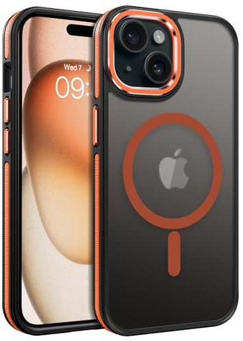 VENINGO Magnetic for iPhone 15 Plus Case, Compatible with MagSafe Matte Translucent Shockproof Protective Women Man Girls Case with Side Grippy Stripes for iPhone 15 Plus,Orange