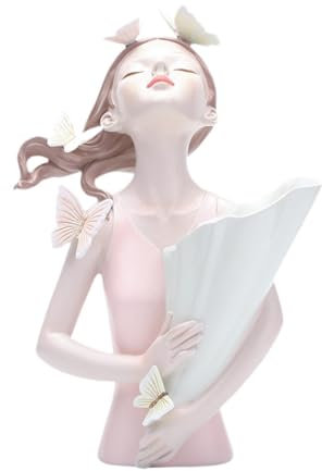 Kuntesetty Skulptur Einer Eleganten Frau mit Blumenständer, Deko für Tisch Und Regal, Handgefertigt, Vielseitig Nutzbar, ROSA