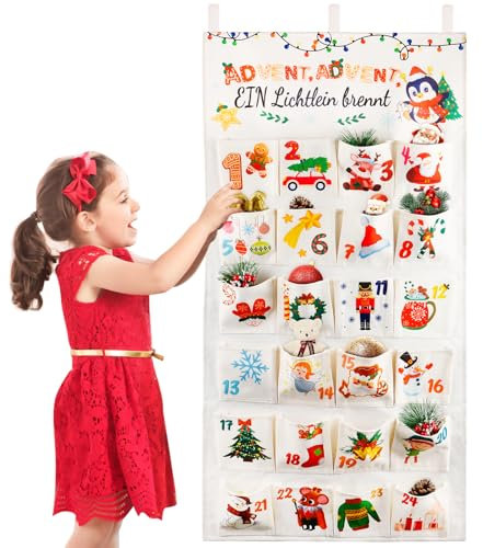HGRGHH Adventskalender zum Befüllen 2024, Adventskalender zum Befüllen aus Stoff, Weihnachtskalender zum Befüllen mit 24 Stoffbeutel, Wiederverwendbar zum Aufhängen Party Favors