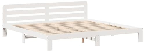 vidaXL Massivholzbett, Holzbett ohne Matratze, Bettgestell mit Kopfteil Lattenrost, Bett Doppelbett für Schlafzimmer, Weiß 180x200cm Kiefernholz