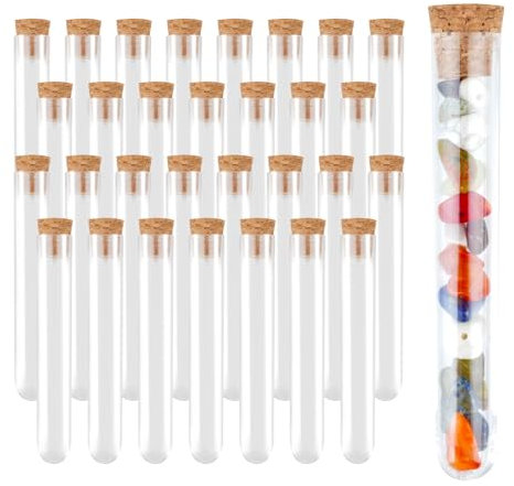 30 Stück Reagenzglas mit Korken, 12x75mm Reagenzglas Kunststoff, Transparent Reagenzgläser für Liquids Bonbons Spices Hochzeit Deko