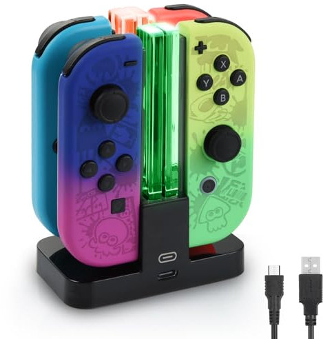 ELUTENG Caricatore per Nintendo Switch 4 in 1 Stazionamento Di Ricarica per Nintendo Switch JoyCon con Indicatore LED, Ricarica Rapida 2H Caricabatterie per 4 Joycon Switch con Cavo Type-C, Nero