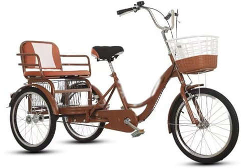 Mixtric Dreirad Für Erwachsene, 3-Rad-Fahrrad Mit Einkaufskorb, 20-Zoll-Fahrräder, Max. Belastung 150 Kg, Stoßdämpfende Vordergabel, Für Frauen/Männer/Senioren,Kaffee