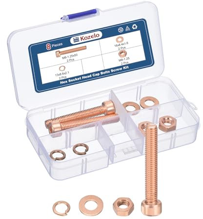 Kozelo 8pcs M8 Socket Head Cap Screws Bolts Nuts Assortment Kit - [M8-1.25x50mm] Red Copper Fully Threaded Hex Screw for 3D Printer Use