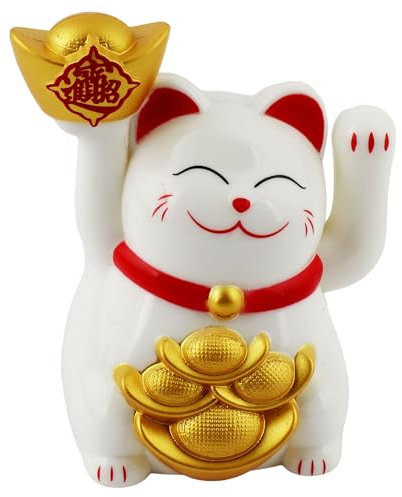 Freak Scene Mini-Chat Porte-Bonheur Maneki-Neko Richesse Solaire 5cm Lucky Cat Blanc