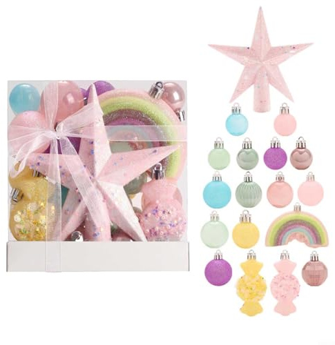 WIIYENA 40 Macaron Weihnachtskugeln Set Christbaumschmuck Pastell Farben Leichte Plastik Kugeln Weihnachtsdekoration für Baum Kranz Girlande