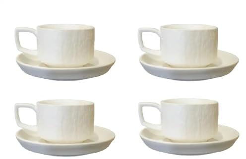 Saumo 4er Set Kaffeetassen mit Unterteller aus Keramik – 175 ml, modernes Design in Weiß, perfekt für Kaffee, Tee und Cappuccino – stilvoll für Zuhause, Büro und besondere Anlässe
