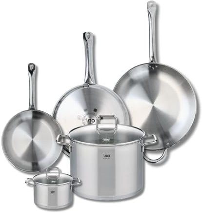 ELO 9511950 Kochgeschirr-Set, 5-teilig, 3-teiliges Kochgeschirr-Set 24, 28 und 32 cm und 2 Kochtöpfe 14 und 26 cm Elo Profi, Citrin, Edelstahl, Induktion