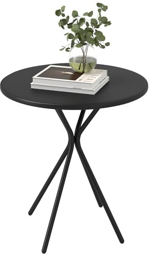 Outsunny Gartentisch Ø60 x 70 cm, Wetterfest Balkontisch aus Stahl, Runder Esstisch mit Fußpolster Outdoor Campingtisch Beistelltisch, Terrassentisch für Garten Terrasse Balkon Schwarz
