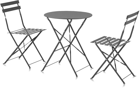 KHG Gartenset Schwarz, 2 Gartenstühle & Gartentisch, für 2 Personen klappbar, wetterfestes Eisen pulverbeschichtet, platzsparend Balkonset Outdoor, 120 kg belastbar