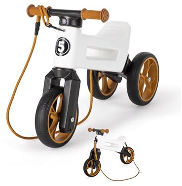 FWRider Supersport 2-in-1 Kinder Laufrad Weiß/Braun - Zweirad und Dreirad in einem, Balance-Bike mit Gurt und geräuschlosen Rollen - Ab 18 Monaten, geeignet bis 25 kg, Lauflernrad