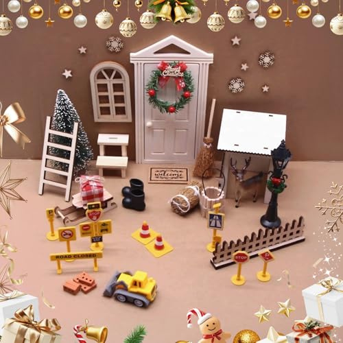 42PCS Wichteltür Komplettset mit leuchtendem Haus – DIY Adventskalender Starter Set inkl. Feentür, Kamin, Staffelei & Zubehör für Weihnachtsdekoration