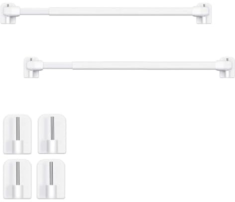Voarge 2Pcs Net Curtain Rods Extendable Curtain Rod, Self Adhesive Shower Curtain Rods Without Drilling for Home Bathroom Hotel, Includes 8Pcs Plastic Sticky, 40-70CM/16-28Inch