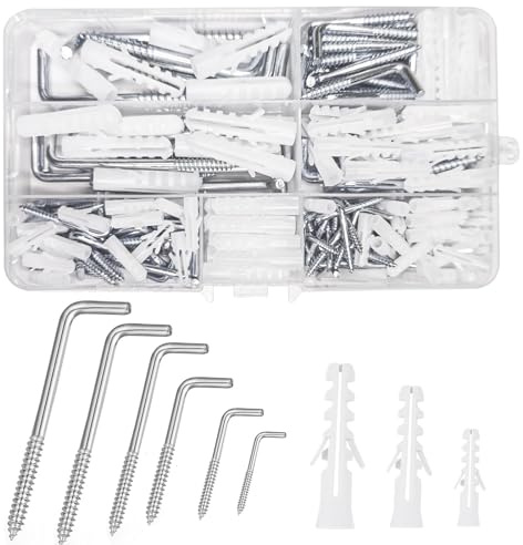 CafullCon 220 Pcs Screw in Hooks, L Shaped Hook Screws Right Angle Screws, Zinc Plated Self Tapping Screw Hooks for Hanging, Dresser Screw-in Hookss for Indoor Outdoor Hanging Mug Cup Plants Keys