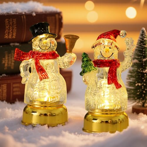 SPERMUOY Schneemann Figuren 2 Stück Weihnachtsdeko mit LED für Weihnachtsdeko Innen Kamin Büro Zimmer