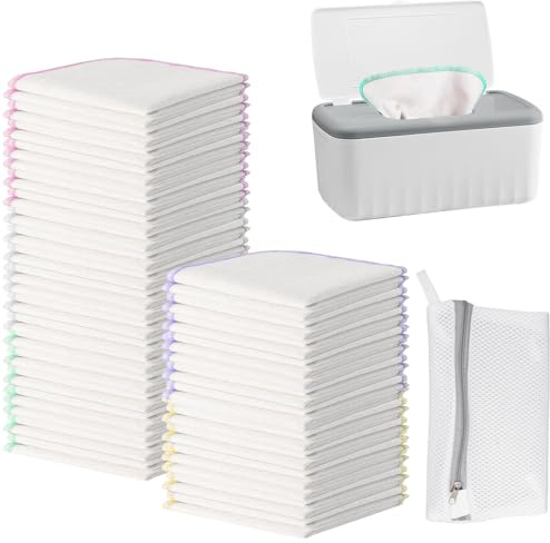 100 Stück Baby Waschlappen Set - 20x20 cm Flanell Baumwolltücher - Wiederverwendbare Waschlappen für Bad & Körperpflege - Inkl. Box & Canvas-Tasche
