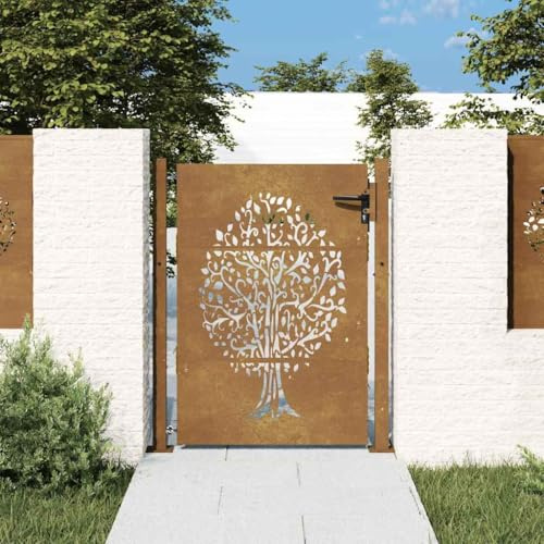Solivagant Portail de Jardin 100x150 cm en Acier Corten avec Motif Arbre,(21.6 KG)