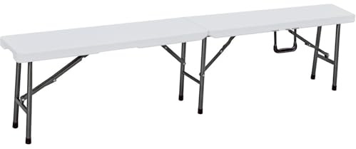 DELUKE Gartenbank Common - 180cm Breit, Kunststoff, Weiß | Klappbank Wetterfest Sitzbank Terrassenbank Outdoor Bank