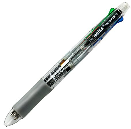 Baile Grip 4+1, 4 couleurs Stylo à bille multi 0,7 mm et crayon 0,5 mm avec gomme dans le capuchon