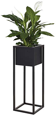 Home @ Styling Collection Blumentopf mit Ständer Blumenkübel Pflanztopf Übertopf Pflanzgefäß Blumenständer Metallständer Blumentopfständer Metall 60cm Schwarz