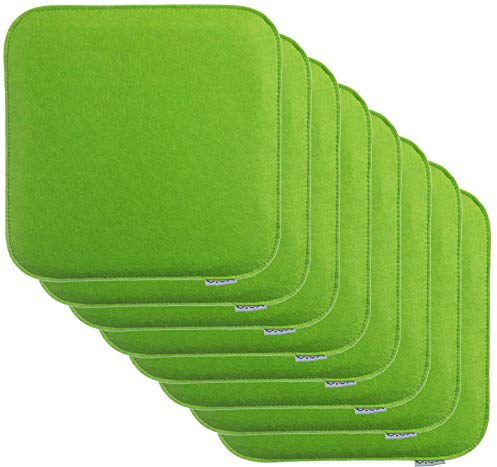 Brandsseller 8er Set Sitzkissen aus Filz 35x35x2 cm – Robuste Stuhlauflagen für innen und außen, eckiges Sitzpolster, strapazierfähiges Kissen für Stühle - Grün