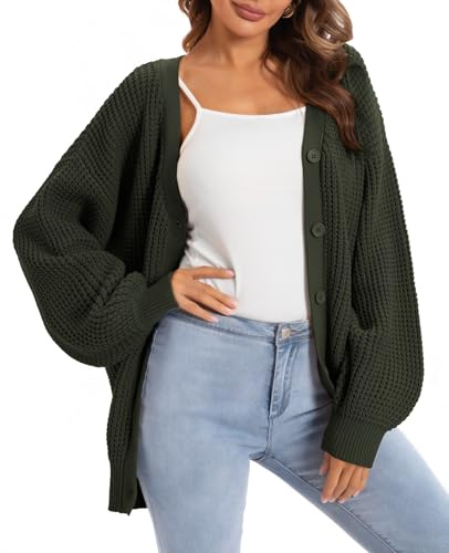 QUALFORT Women's Oversized 100% Cotton Cardigan Sweater
