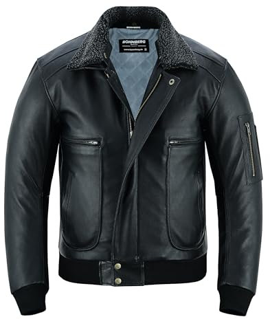 Bohmberg Giacca in pelle da uomo-Giacca invernale-Giacca pilota-Bomber Jacket-Jacket Vera pelle aviatore (3XL)