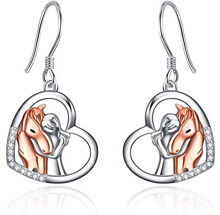 YFN Orecchini a Cavallo in Oro Rosa Gioielli in Argento Sterling Orecchini a Bottone con Animali Le Ragazze Abbracciano il Cavallo Regalo per Ragazze (Orecchino a Cavallo d'oro)