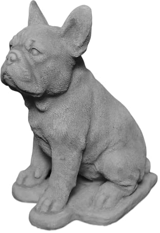 gartendekoparadies.de Hund französische Bulldogge, Steinfigur, H. 31 cm, 9 kg, Grau, frostsicher aus Steinguss für Außenbereich