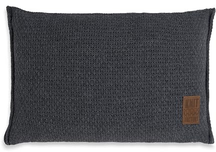 KNIT FACTORY - Jesse Kissen - Anthrazit - 60x40 cm | Sofakissen mit Füllung und Bezug - Couchkissen - Zierkissen - Gestrickter Dekokissen - Zeitloses Design