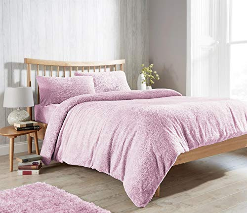 Olivia Rocco Teddy Fleece Duvet Cover Set Super Soft Warm Cosy Quilt Covers Bedding Sets With Pillowcases, Blush Pink Super King