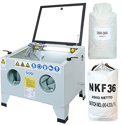 SOGI S-56 Sabbiatrice da banco con abrasivo corindone GRA-36 o GRA-80 oppure microsfere di vetro (S-56 + Corindone GRA-36 + Microsfere GRA200-300)