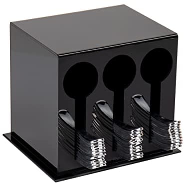 Mind Reader Utensil Stand, Cutlery Dispenser, Plasticware Sorter for Restaurant, Diner, Picnics, Acrylic,Rubber,Plastic, Black, Twin