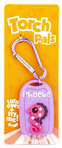 Stands Out, Supplying Outstanding Gifts Phoebe Name Seahorse Girls Purple Novelty Personalised Mini LED Toy Torch Carabiner Clip