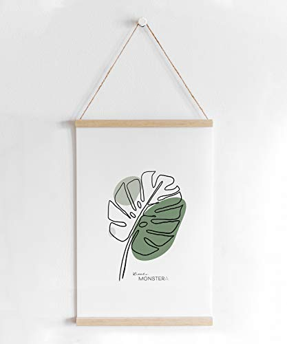 kartenkuss.de Skandi-Poster mit Posterleiste, minimalistische grüne Fensterblatt Pflanze monstera, skandinavisches Poster inkl. Posterschiene aus Holz (Leinenoptik 200g/m², DIN A2)