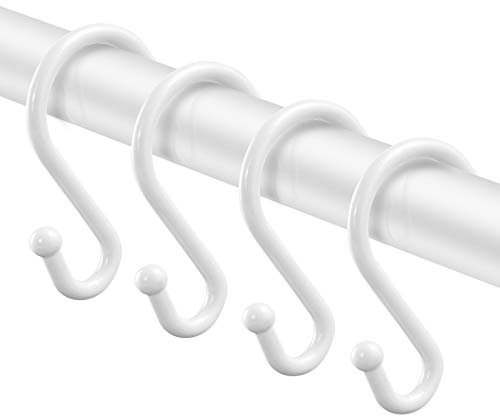 Metal Shower Curtain Hooks,Set of 12 Rings,Rust Resistant S Shaped Hooks Hangers for Shower Curtains, Kitchen Utensils, Clothing, Towels, etc. (White)