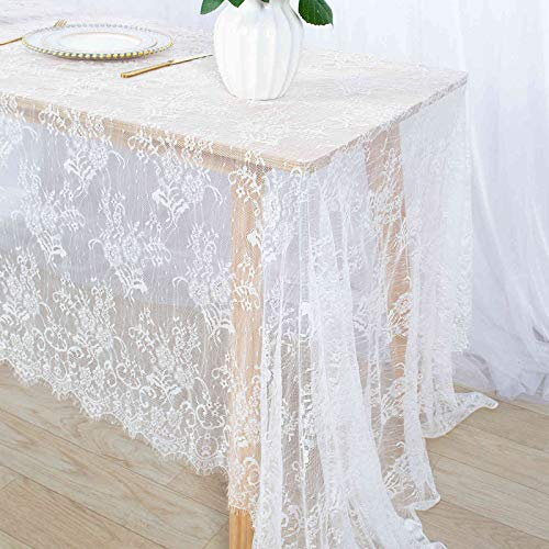 ShinyBeauty Weiße Spitzentischdecke, rechteckig, 152,4 x 308,5 cm, Halloween-Tischdecke, Hochzeit, Spitzentischdecke, Vintage, bestickt, Spitzenstoff, Overlay, Outdoor-Leinentischdecke
