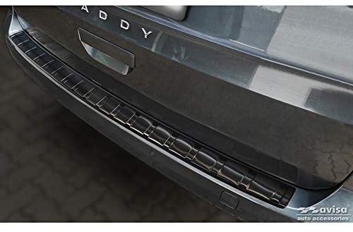 Avisa Protector del Parachoques Trasero Inoxidable Negro Compatible con Volkswagen Caddy V 2020- 'Ribs'