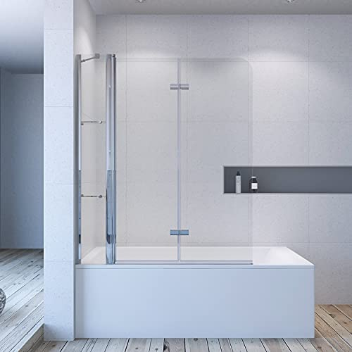 AQUABATOS® 80 x 75 x 140 cm Eck Duschtrennwand Badewannenaufsatz mit Seitenwand Duschabtrennung mit Seitenteil für Badewanne 5 mm ESG Einscheiben Sicherheitsglas mit Nanobeschichtung