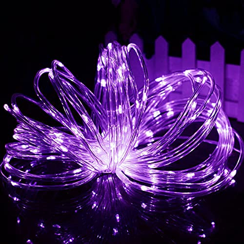 Tubo luminoso a LED, 5M 50LED Tubo LED esterno Luci da giardino a batteria con 8 modalità remote per la decorazione di interni all'aperto (Viola)