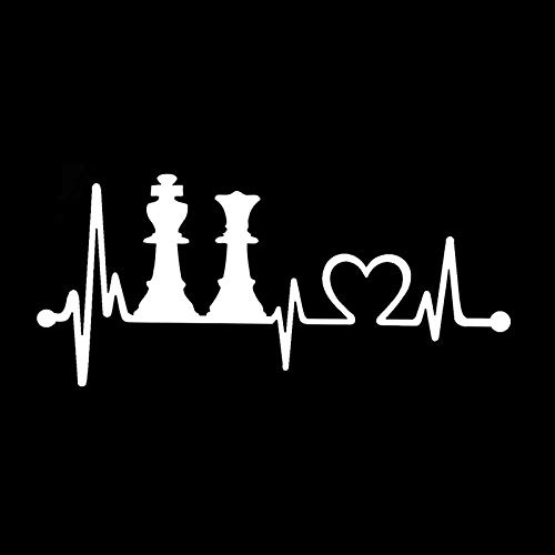 PMSMT 2 x Autoaufkleber mit Aufschrift King Queen Chess Set, Herzschlag, schwarzes Vinyl/Silber, Auto-Aufkleber, 15,2 x 6 x 8 cm