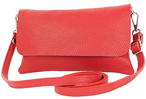 modamoda de T226 Damen Leder Clutch Umhängetasche Abendtasche Small handmade in Italy, Farbe:Signalrot